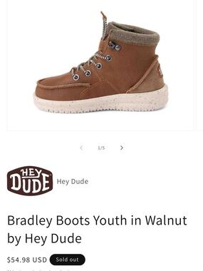 Hey Dude Kids Bradley Boot in Brown with Cream Sole